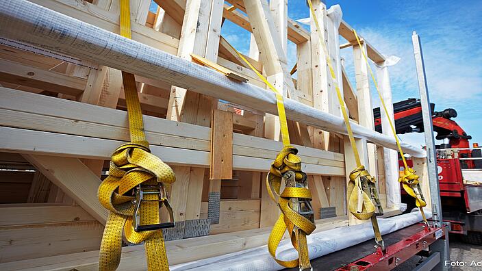 prefabricated framework on a truck