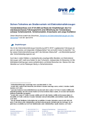 Vorschaubild der PDF-Datei Beschluss: Sichere Teilnahme am Straßenverkehr mit Elektrokleinstfahrzeugen