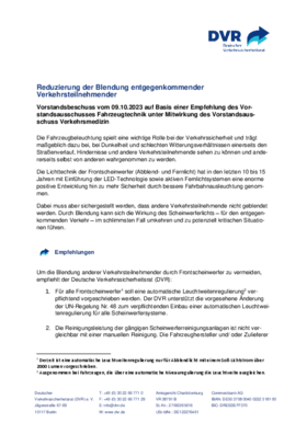 Vorschaubild der PDF-Datei Vorstandsbeschluss: Reduzierung der Blendung entgegenkommender Fahrzeuge