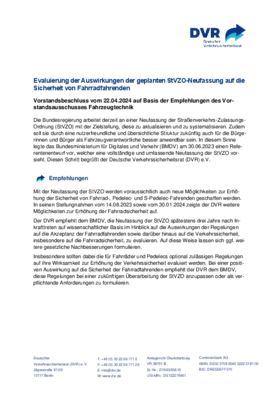 Vorschaubild der PDF-Datei Beschluss: Evaluierung der Auswirkungen der geplanten StVZO-Neufassung auf die Sicherheit von Fahrradfahrenden