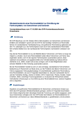 Vorschaubild der PDF-Datei Beschluss: Mindeststandards einer Rückmeldefahrt zur Ermittlung der Fahrkompetenz von Seniorinnen und Senioren