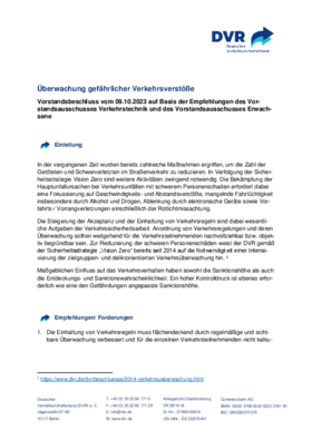 Vorschaubild der PDF-Datei Vorstandsbeschluss: Überwachung gefährlicher Verkehrsverstöße