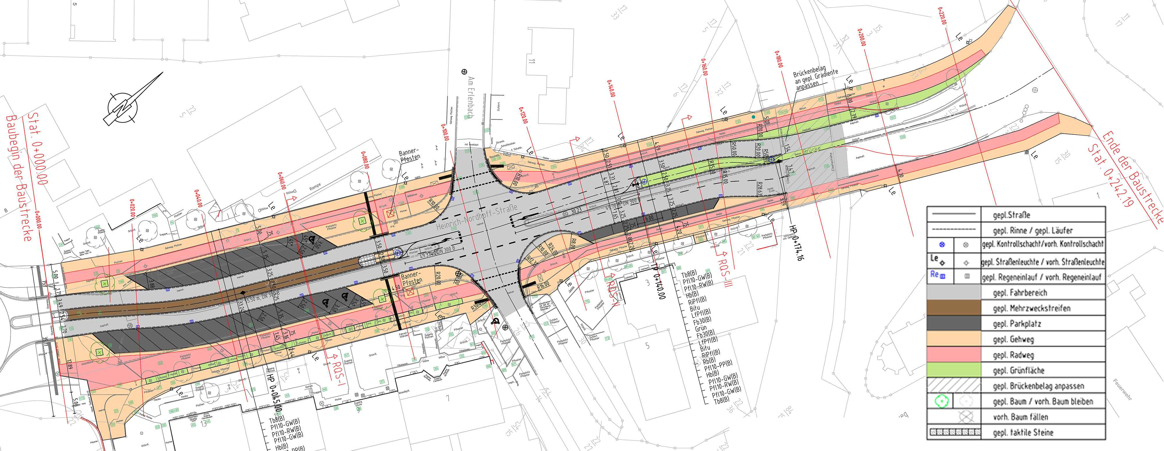 Bild 9: Lagepläne der neu gestalteten Heinrich-Nordhoff-Straße: vergleichbarer Gestaltungsansatz wie in der zuerst fertiggestellten Friedrich-Ebert-Allee (vgl. Bild 7)