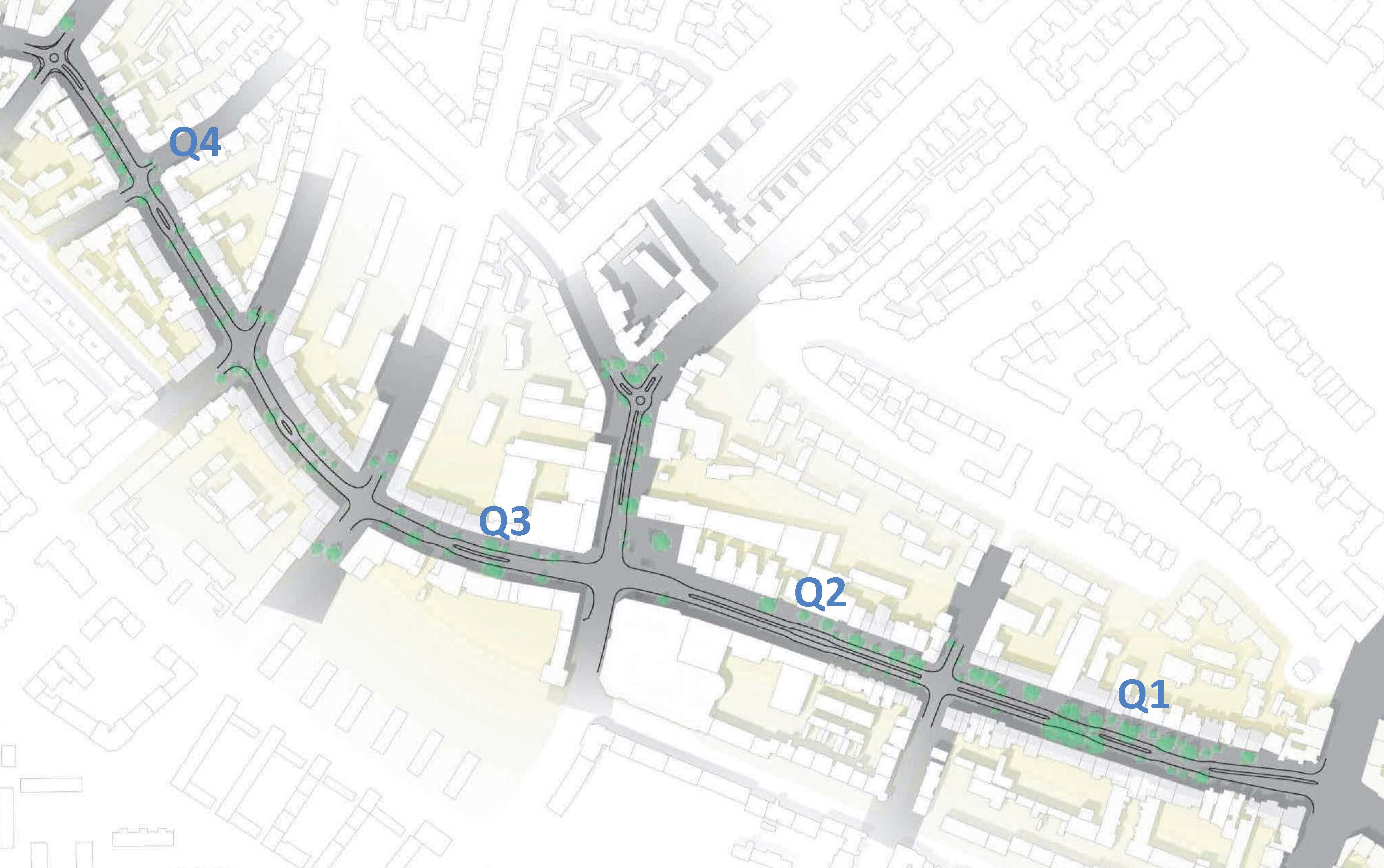 Bild 52: Verkehrserhebungen im Juni 2019: Lage der untersuchten Teilabschnitte der 2017 fertiggestellten und dem Verkehr freigegebenen Osterstraße