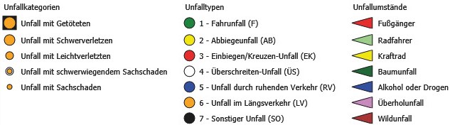 Bild 26: Verkehrsunfallgeschehen 2010 bis 2020: im Durchschnitt rd. ein Verkehrsunfall pro Jahr, ausschließlich im kurvigen westlichen Teilabschnitt in Schlossnähe verortet und ohne Beteiligung von Zufußgehenden und Radfahrenden